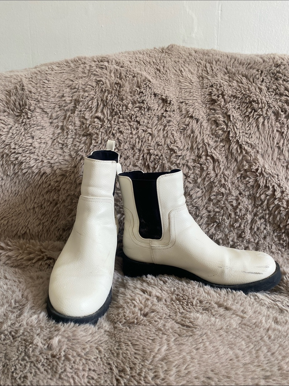 Old Navy White Chelsea Ankle Boots with Black Elastic Panels